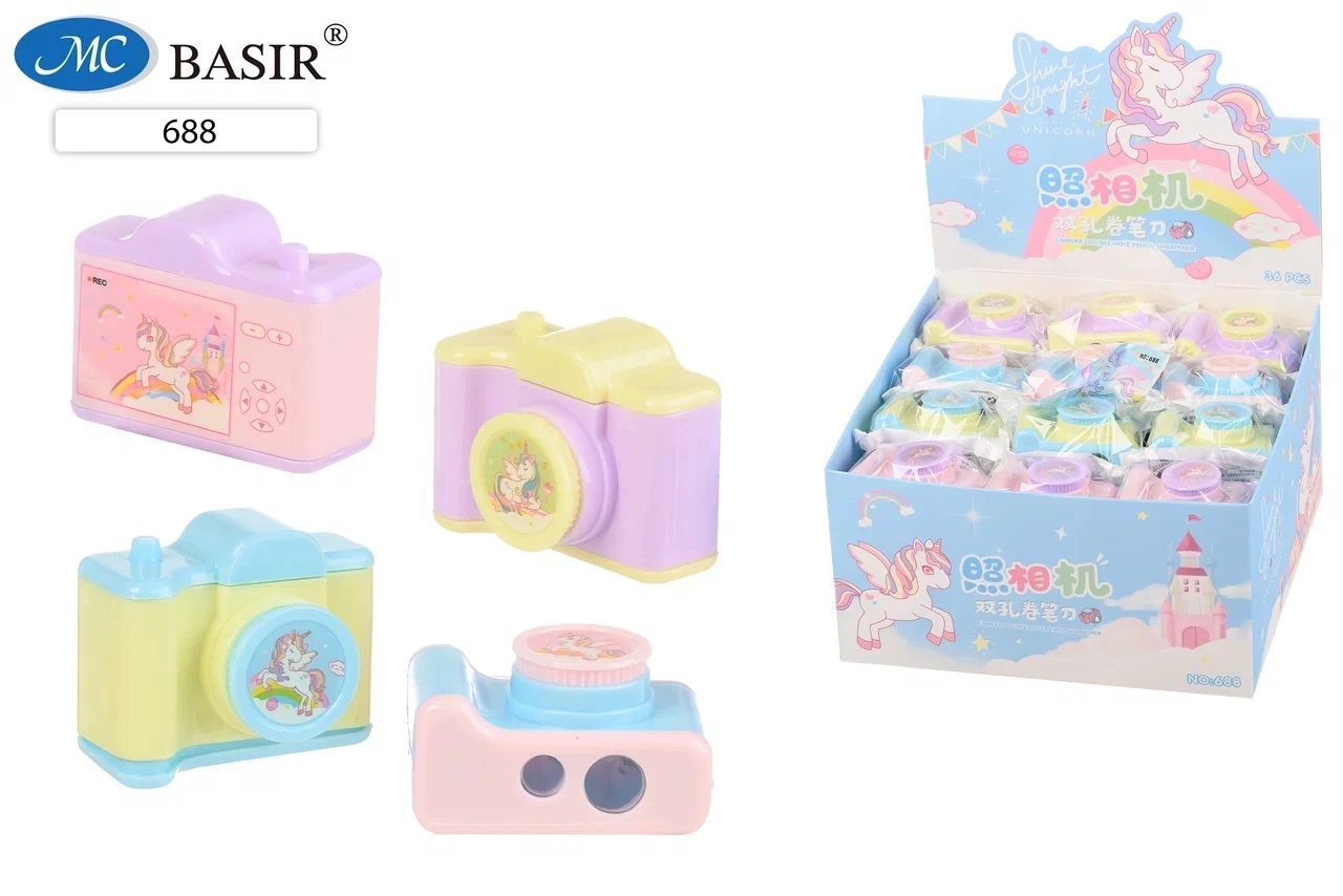 Точилка фигурная с контейнером 2 отверстия MC BASIR Фотоаппарат ассорти, арт. 688