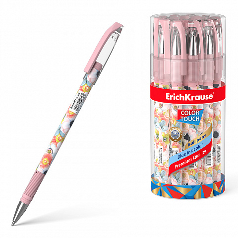 Ручка шариковая синяя 0,7/0,35 ERICH KRAUSE ColorTouch Flower Cocktail корпус с рисунком soft-touch, арт. 50818