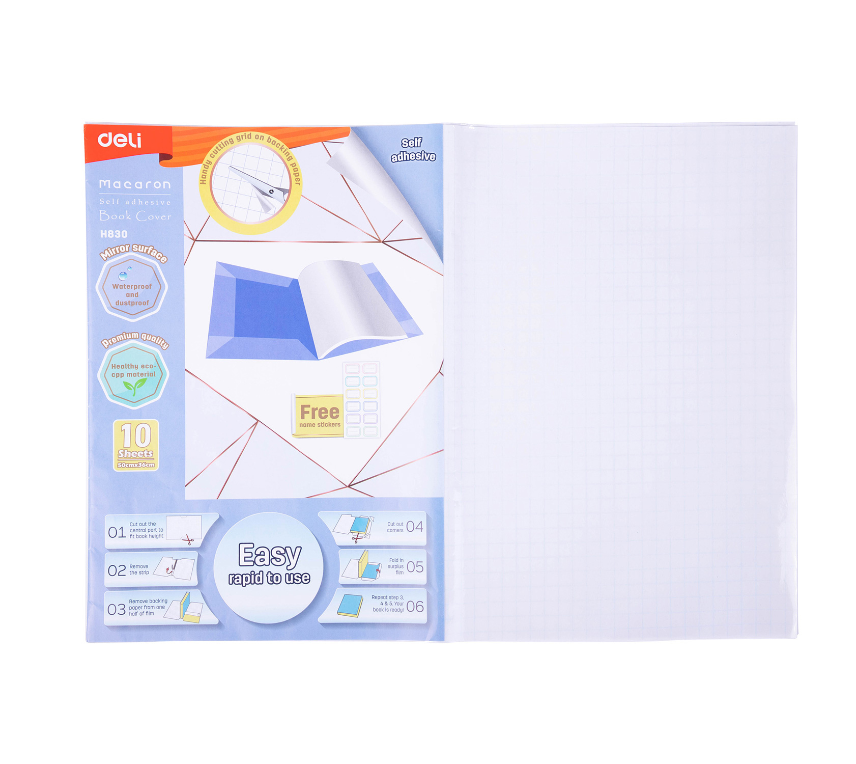 Пленка самоклеющаяся для учебников 36*50см 80мкм DELI Macaron 80мкм 10шт/уп, арт. EH830