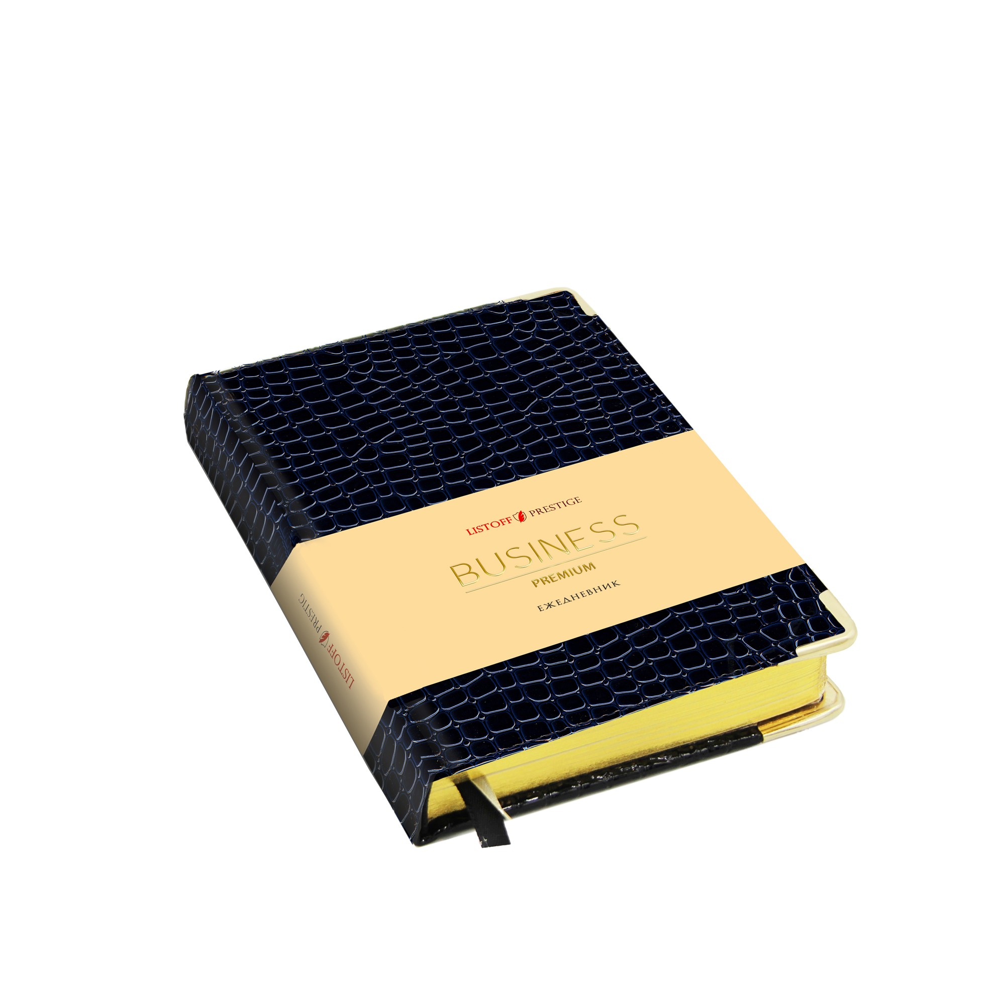 Ежедневник недатированный А6 LISTOFF Iguana кремовый блок золотой срез с металлическим уголком темно-синий, арт. ЕКП62015203