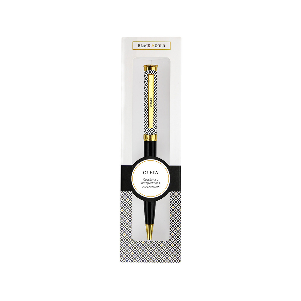 Ручка подарочная BE HAPPY Black&Gold Ольга шариковая поворотный механизм корпус металл синяя, арт. 