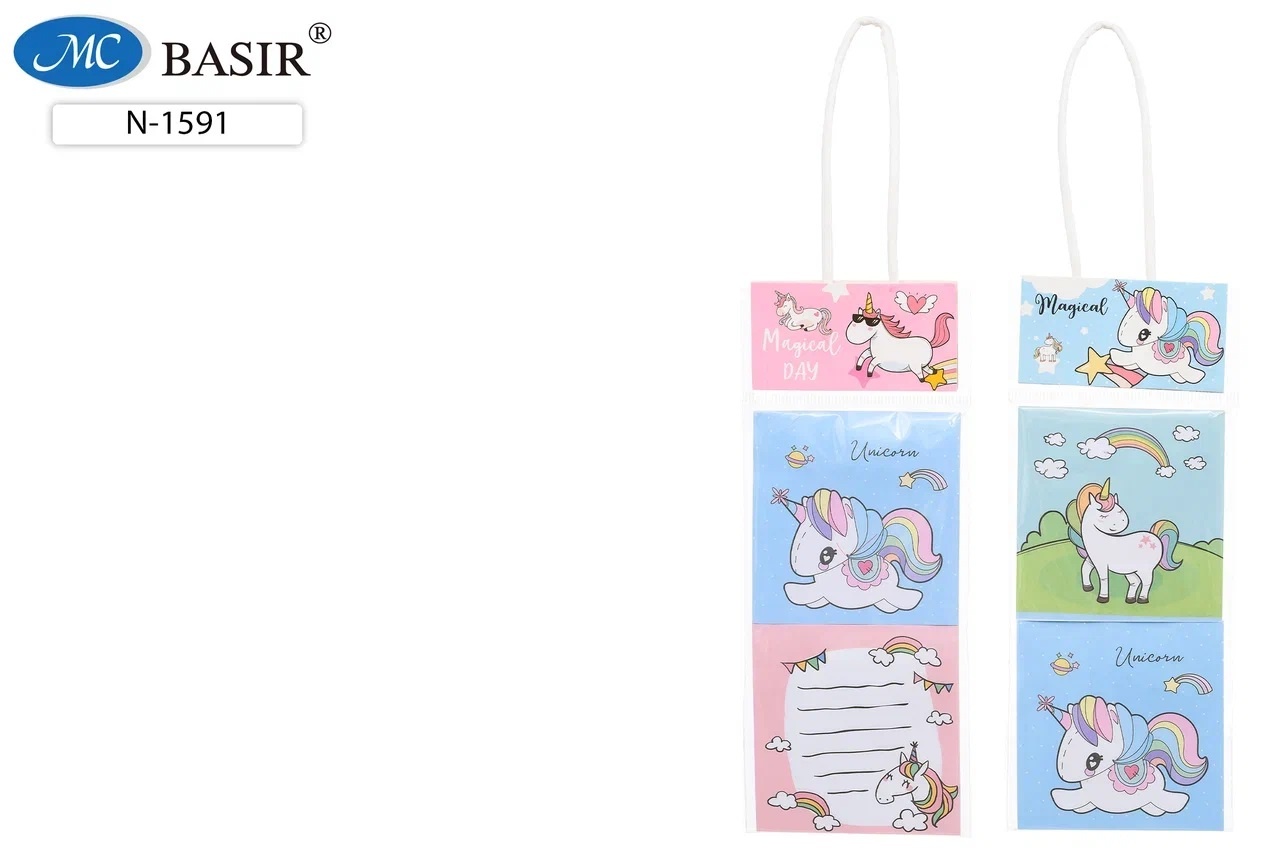 Бумага с клеевым краем 2*76*76 ассорти 40л MC BASIR Единорог 2шт/упак, арт. N-1591