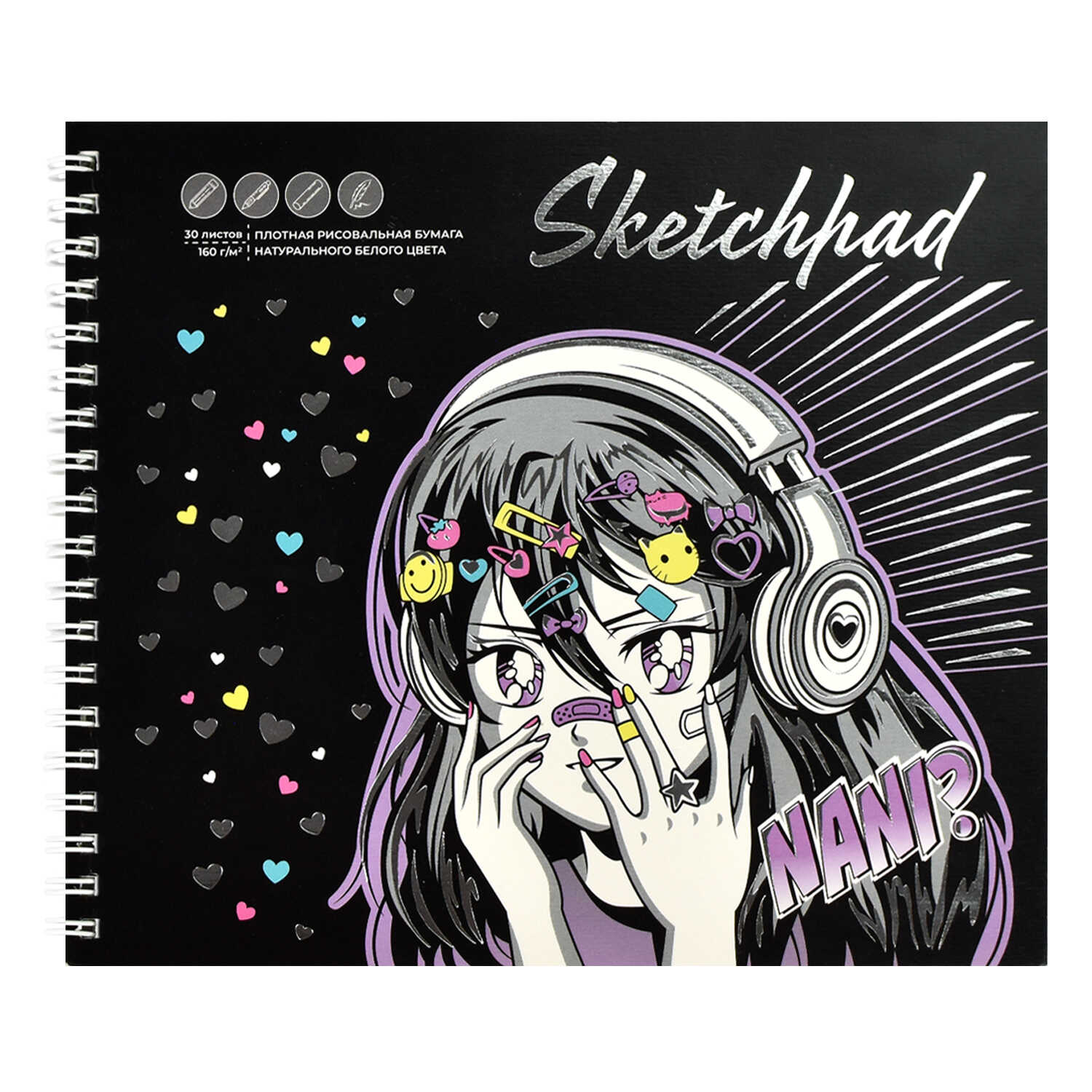 Блокнот для эскизов А5 30л 160г/м2 нелинованный спираль ФЕНИКС Аниме Манга (скетчпад), арт. 64897