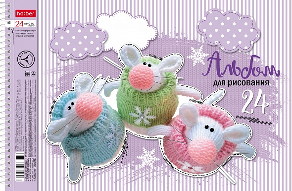 Альбом для рисования 24л спираль ХАТБЕР Мягкие и пушистые ассорти , арт. 24А4Всп