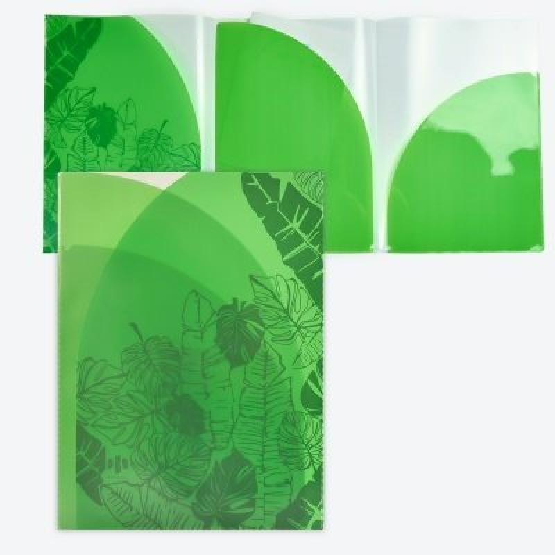 Папка уголок жесткий А4 3отделения 180мкр ФЕНИКС Листья зеленая, арт. 49687