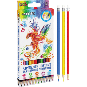 Карандаши цветные 12цветов deVENTE Rewrite с ластиком пластиковые, арт. 5022916