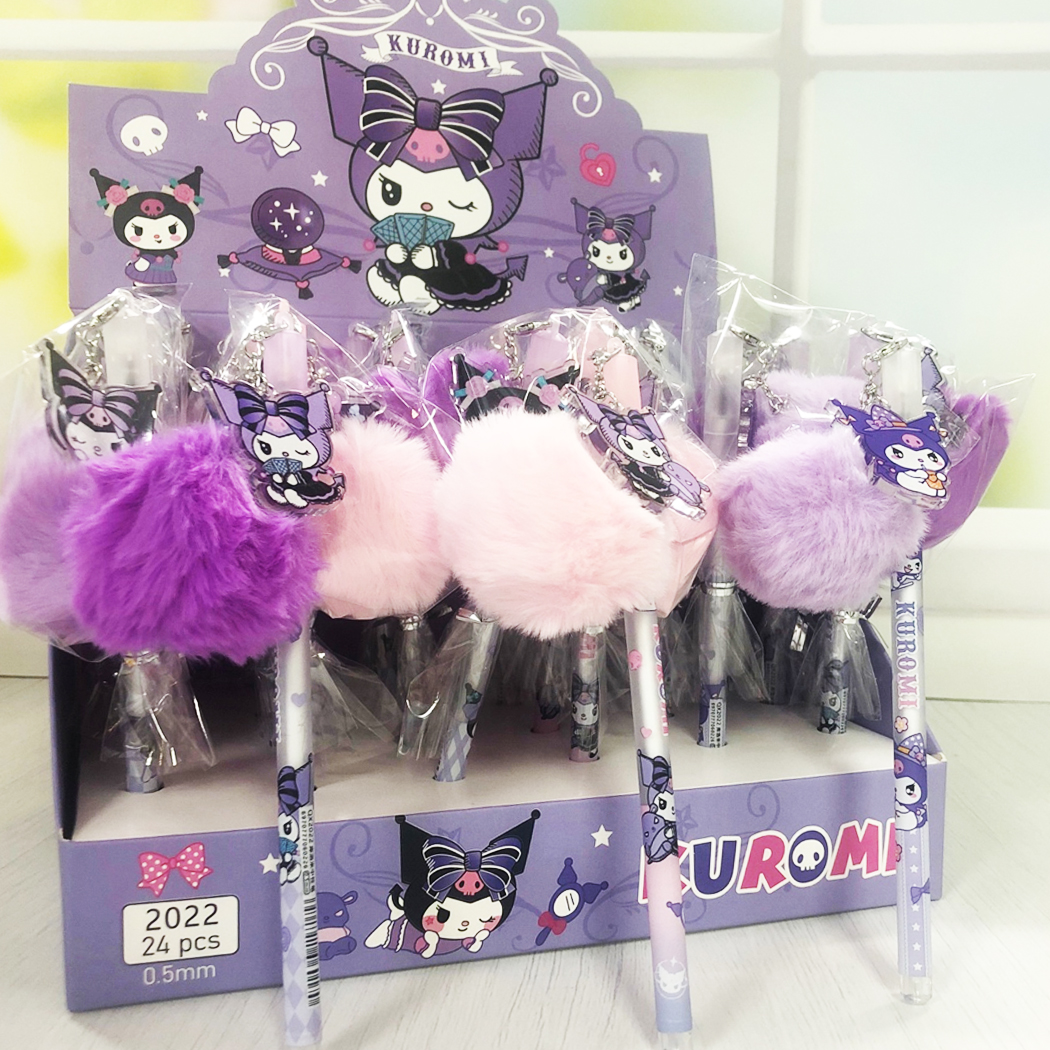 Ручка гелевая черная с брелком пушистым Куроми корпус ассорти , арт. QX2022