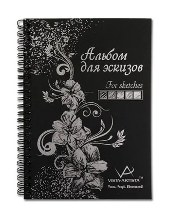 Альбом для эскизов/скетчбук А4 32л 180гр/м2 спираль VISTA-ARTISTA черная бумага, арт. SBS