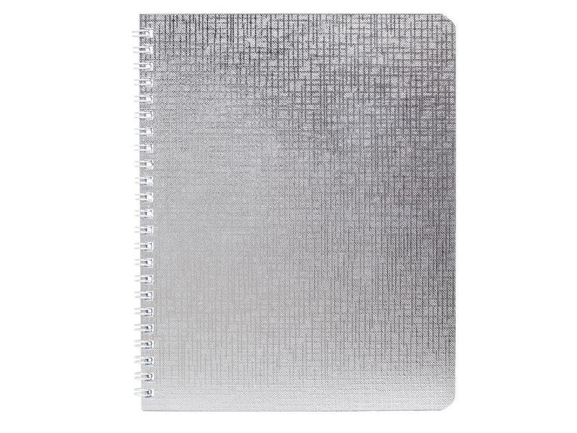 Тетрадь А5 48л клетка спираль ХАТБЕР бумвинил Metallic серебро, арт. 48Т5бвВ1гр