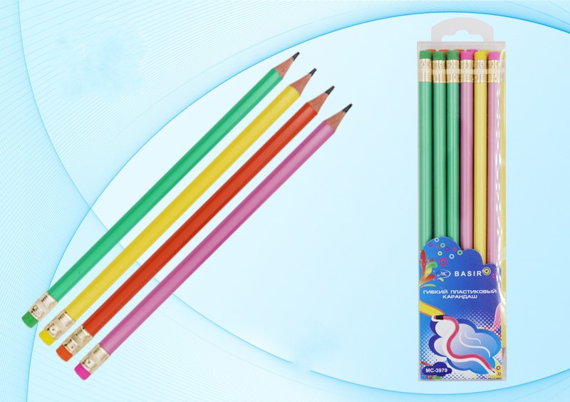 Карандаш чернографитный с ластиком пластиковый HB MC BASIR корпус ассорти, арт. МС-3979