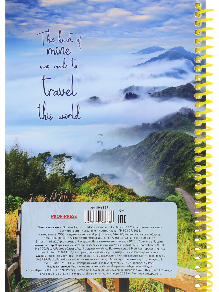 Записная книжка А5 80л клетка спираль ПРОФ-ПРЕСС Мостик в горах, арт. 80-6829