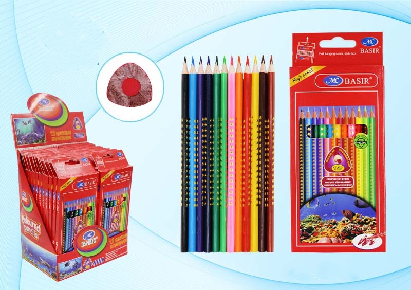 Карандаши цветные 12цветов MC BASIR Подводный мир трехгранные, арт. MC-3728-12