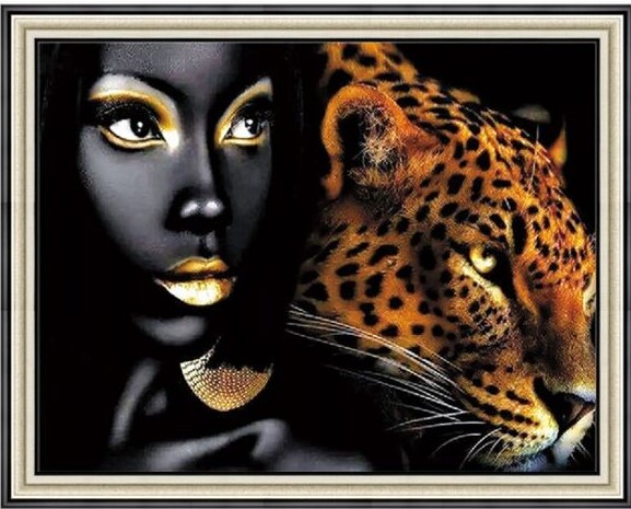 Набор для творчества Алмазная мозаика 40*50 без подрамника Девушка с леопардом NN, арт. HWSA5163