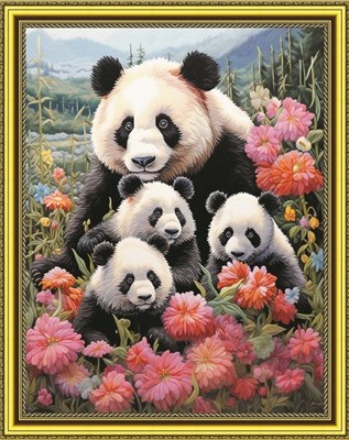 Набор для творчества Алмазная мозаика 40*50 на подрамнике Панда с детенышами NN с нанесенной рамкой, арт. HWA5797