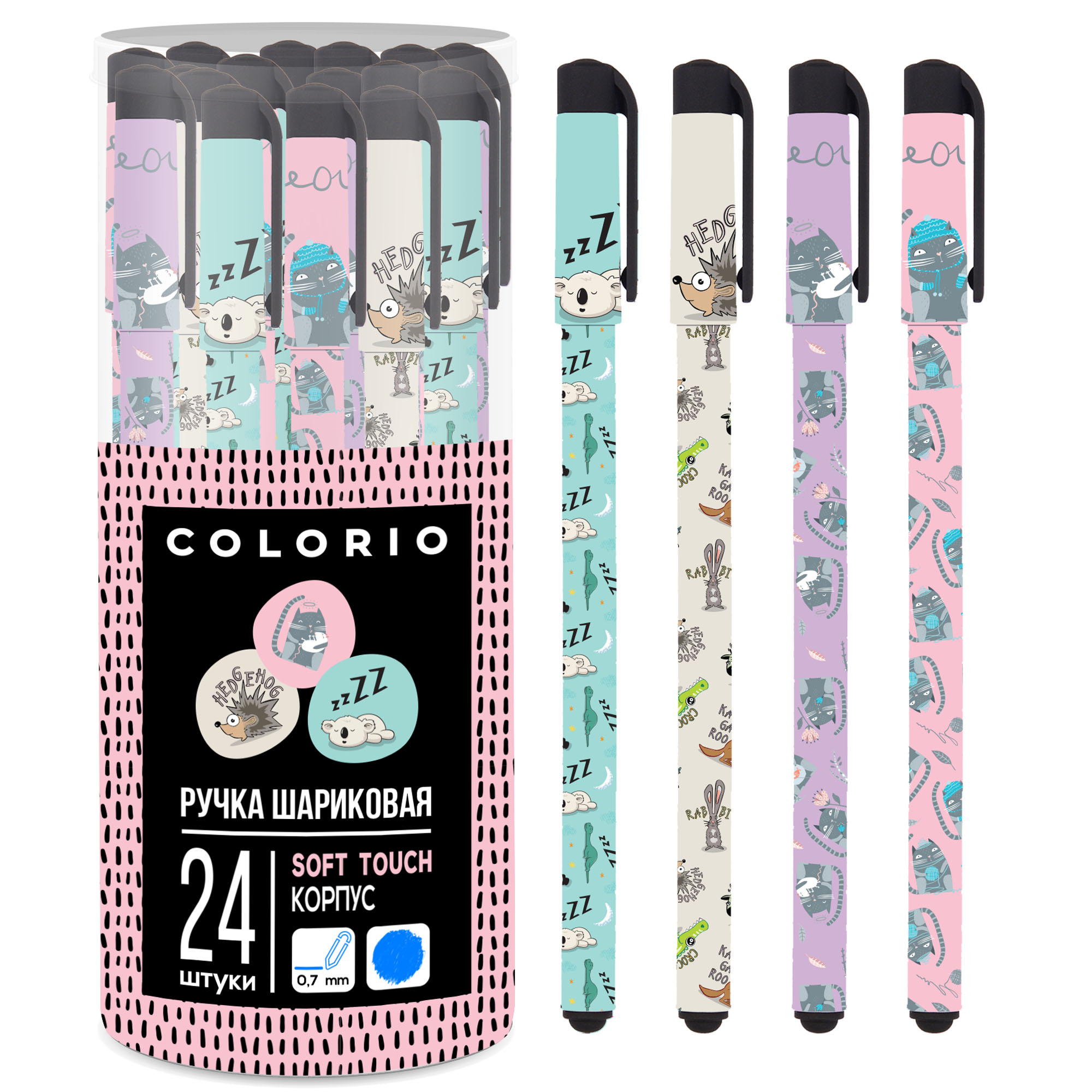 Ручка шариковая синяя 0,7/0,35 COLORIO корпус с рисунком soft-touch , арт. COKB-UG-125-PVC24