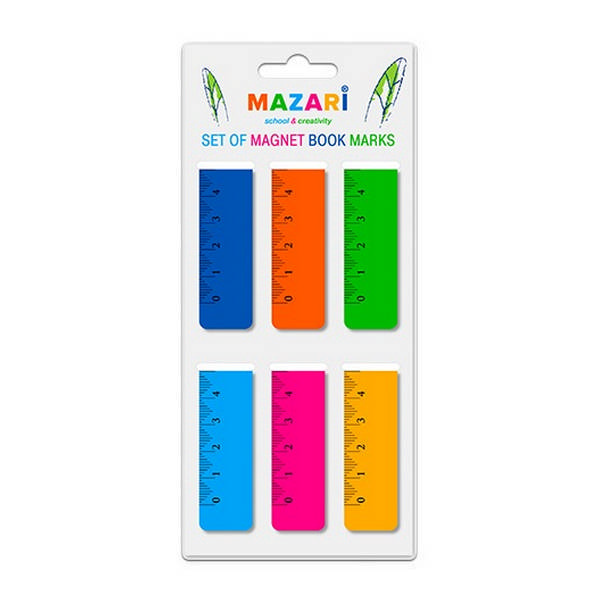  Закладка магнитная с линейкой MAZARI 6шт/упак, арт. M-5567