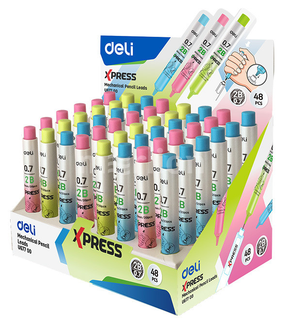 Грифель 0,7мм 2B DELI Xpress корпус ассорти 20шт/упак, арт. EU67700