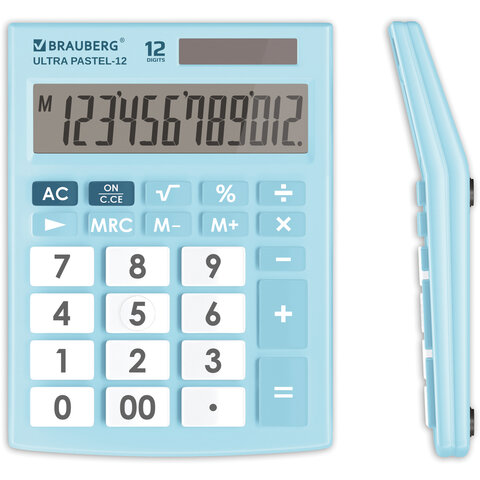 Калькулятор 12 разряд BRAUBERG ULTRA PASTEL-12-LB голубой, арт. 250502