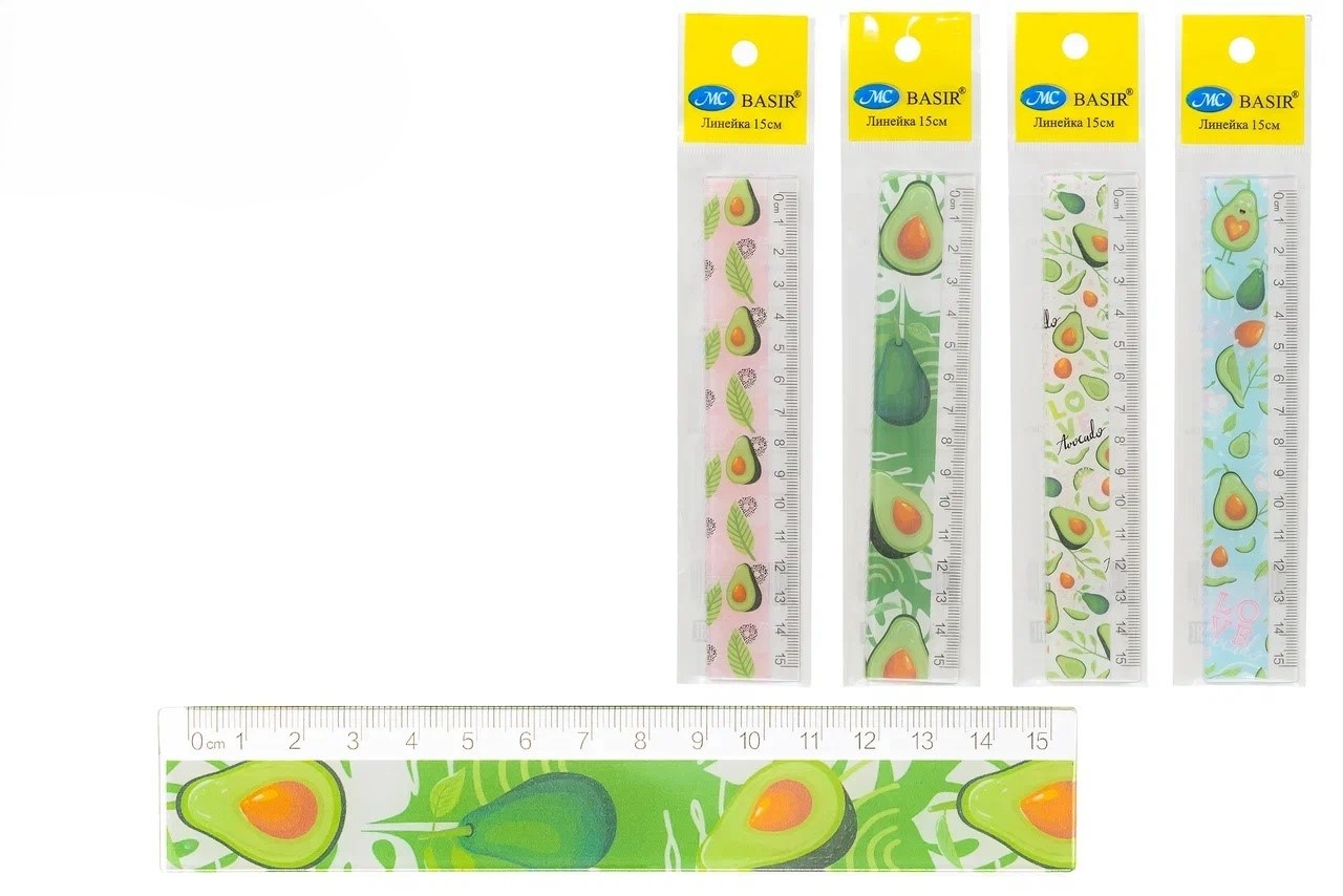 Линейка 15см пластиковая MC BASIR Авокадо, арт. МС-6620