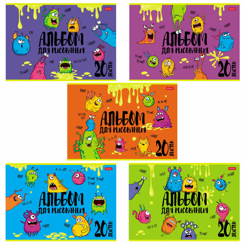 Альбом для рисования 20л скрепка ХАТБЕР Монстрики ассорти, арт. 20А4вмВ