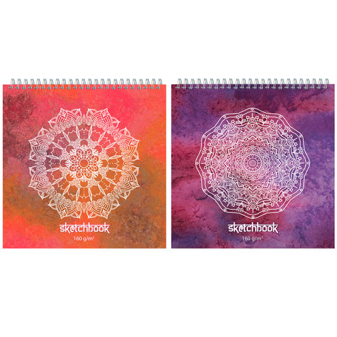 Альбом для эскизов/скетчбук 250*250 60л 160 г/м2 спираль ПОЛИНОМ Мандала, арт. 2615