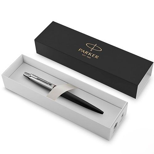 Ручка подарочная шарикова автоматическая синяя PARKER Jotter Core K63 Bond Street Black CT корпус черный/сталь в футляре, арт. 1953184