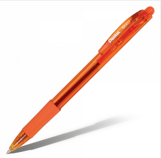 Ручка шариковая автоматическая оранжевая 0,7/0,3 PENTEL BK417-F корпус оранжевый с резиновым держателем масляная стержень 107мм, арт. BK417-F
