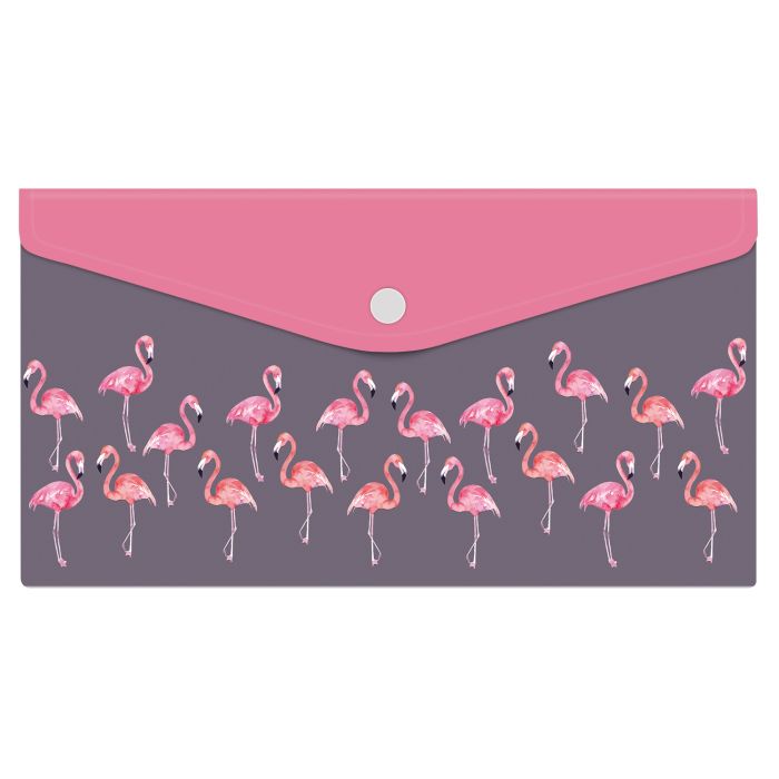Папка конверт на кнопке 260*140 ФЕНИКС Фламинго, арт. 48259