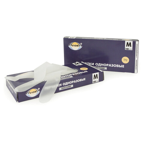 Перчатки эластомер AVIORA прозрачные размер М 50пар/упак, арт. 402-751