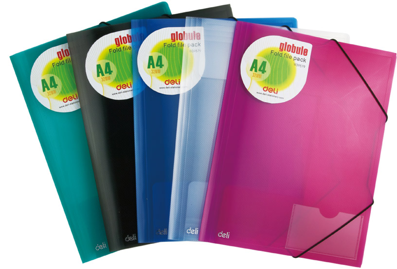 Папка на резинках А4 DELI +карман для визитки ассорти прозрачная, арт. E39579