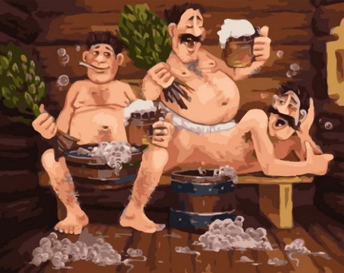 Картина по номерам с акриловыми красками на подрамнике 40*50 NN Друзья в бане , арт. GX40899