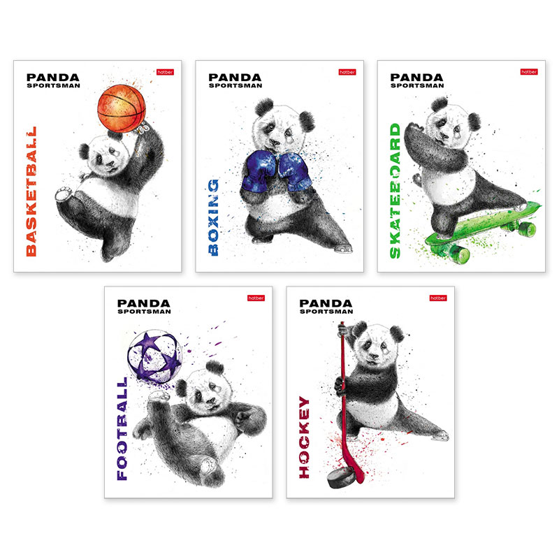Тетрадь А5 48л клетка ХАТБЕР Панда-Спортсмен ассорти, арт. 48Т5В1