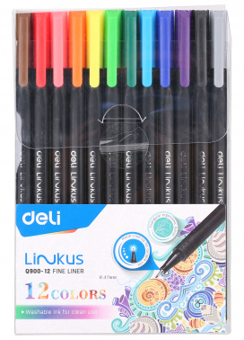 Ручки в наборе капиллярные 12цв DELI Linkus, арт. EQ900-12