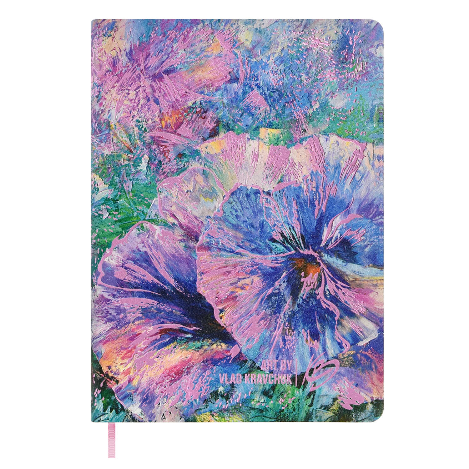 Ежедневник недатированный А6+ ФЕНИКС Escalada by VLAD KRAVCHUK Наппа Анютины глазки искусственная кожа мягкий переплет розовый срез, арт. 60776