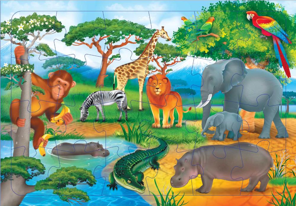 Пазлы 24 В Африке ГЕОДОМ на подложке, арт. 2715