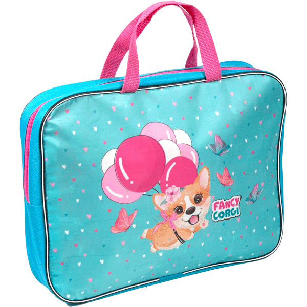 Папка для тетрадей А4 на молнии c ручками ATTOMEX Fancy Corgi дно с расширением до 7см ткань, арт. 3075201