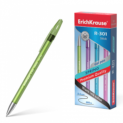 Ручка гелевая черная 0,5/0,4 ERICH KRAUSE Spring Gel Stick корпус ассорти тонированный , арт. 53349