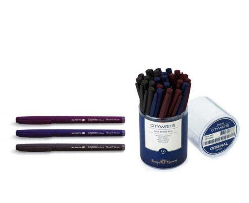 Ручка шариковая синяя 1,0/0,5 BRUNO VISCONTI City Write Original корпус ассорти soft-touch с резиновым держателем масляный стержень, арт. 20-0018