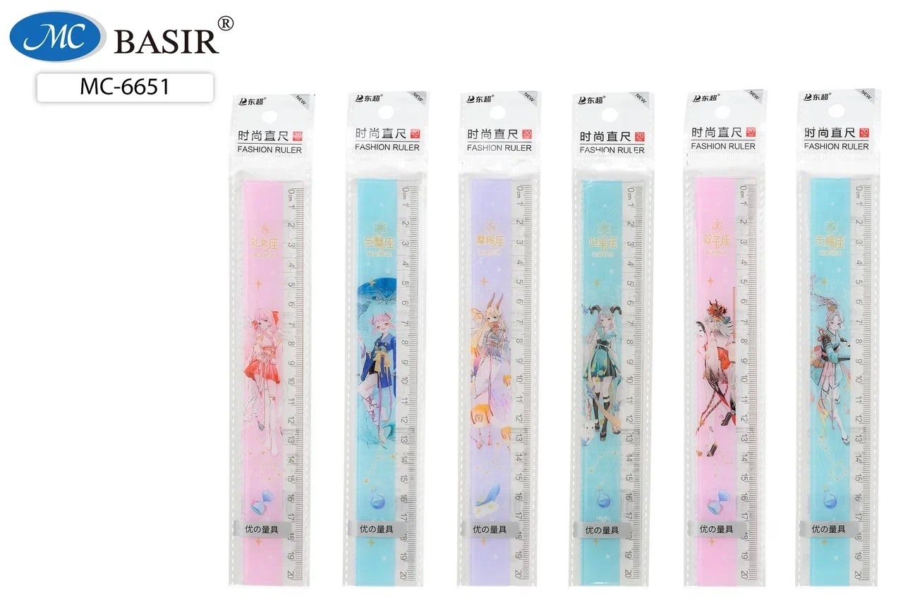 Линейка 20см пластиковая MC BASIR Аниме, арт. МС-6651