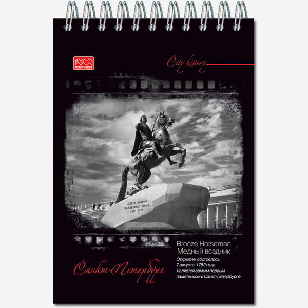 Блокнот А6 40л клетка спираль Питер в черно-белом, арт. 2432/452565