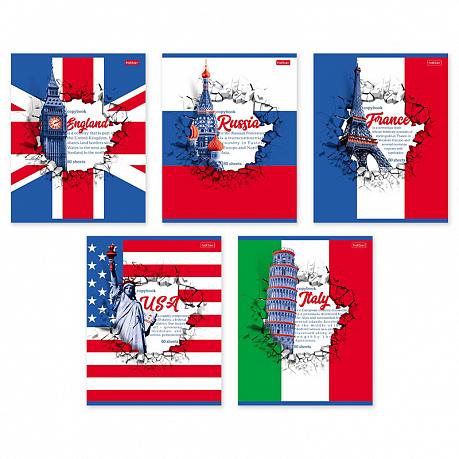 Тетрадь А5 80л клетка ХАТБЕР Страны ассорти, арт. 80Т5В1