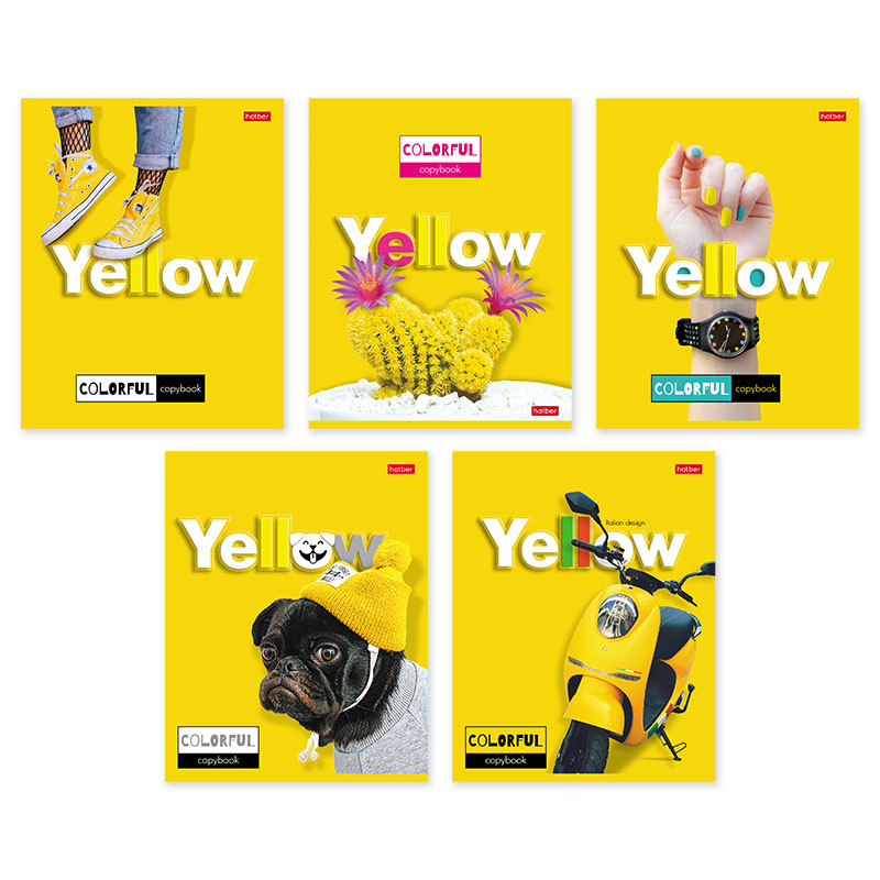 Тетрадь А5 96л клетка ХАТБЕР Yellow ассорти, арт. 96Т5вмВ1