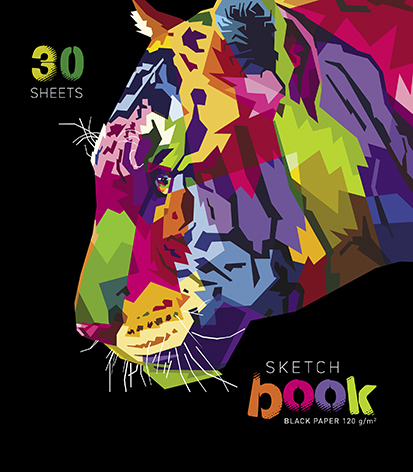 Блокнот/скетчбук А5 30л 120г/м2 спираль ПЗБМ Тигр в цвете черная бумага , арт. 097699