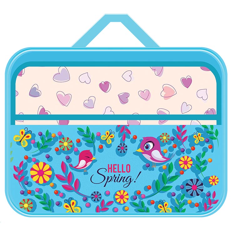 Папка для труда А4 на молнии с ручками 2 отделения ПЧЕЛКА Весенние птички, арт. ПТР-111