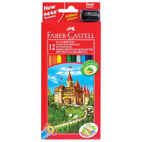 Карандаши цветные 12цветов FABER-CASTELL Eco Замок с точилкой, арт. 120112