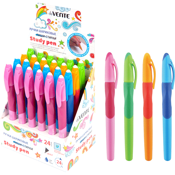 Ручка шариковая синяя 0,7/0,3 deVENTE Study Pen для левшей корпус ассорти с резиновым держателем , арт. 5070902