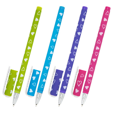 Ручка шариковая синяя 0,7/0,35 BRAUBERG Soft Touch stick Fresh Zone Hearts корпус ассорти с рисунком стержень 140мм, арт. 143700