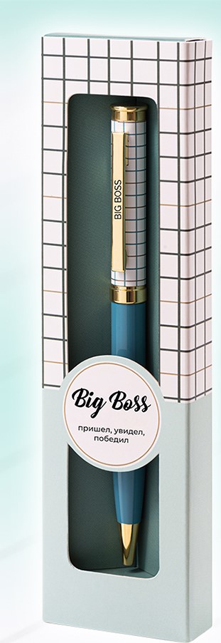 Ручка подарочная шариковая синяя BE HAPPY Акцент Big Boss поворотный механизм, арт. 21