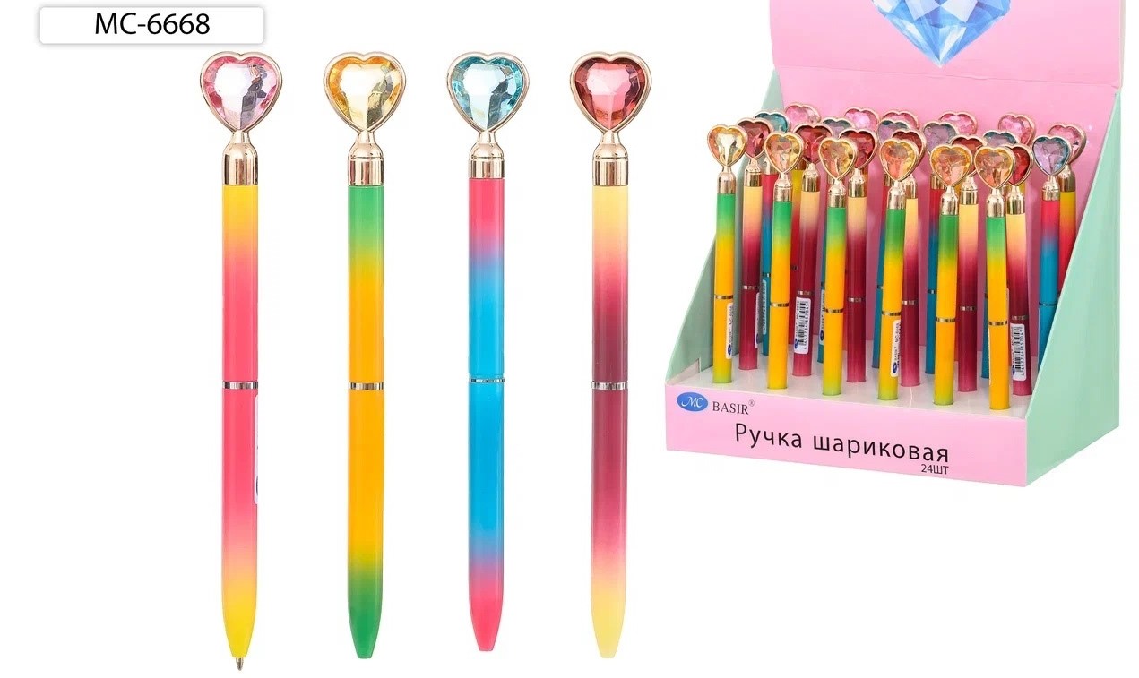 Ручка подарочная шариковая синяя MC BASIR корпус ассорти поворотный механизм с кристаллом, арт. МС-6668
