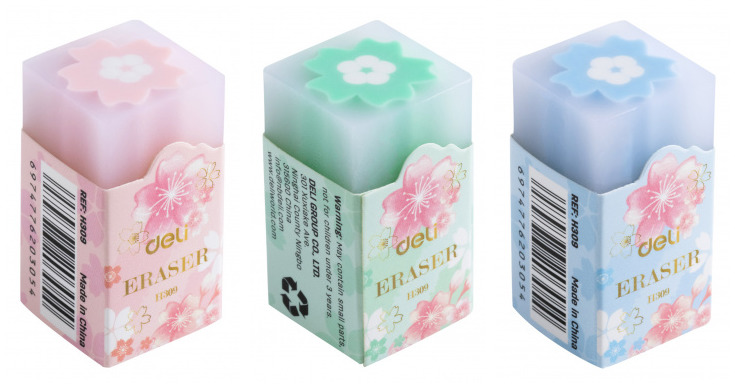 Ластик DELI 38*20*20 Sakura ассорти картонный держатель, арт. EH309
